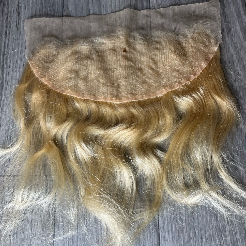 Bleach blonde 613 human hair frontal closure wig piece with lace 14 inches C3